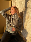 Delaney | Dames Paisley Zip Up Brei Cardigan