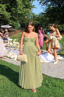 Amy | Green pleated maxi dress