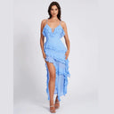 Andrea | Blauwe maxi-jurk met ruches