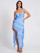 Andrea | Blauwe maxi-jurk met ruches