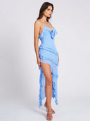 Andrea | Blauwe maxi-jurk met ruches
