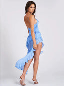 Andrea | Blauwe maxi-jurk met ruches
