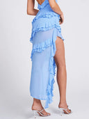 Andrea | Blauwe maxi-jurk met ruches