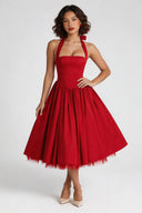 Ava | Rood geplooide midi-jurk