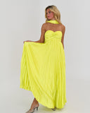Brienne | Geel geplooide strapless maxi-jurk