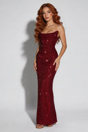 Camila | Rode strapless maxi-jurk