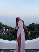 Dainty | Pink halter neck maxi dress