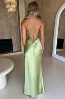 Adriana | Dames Mouwloze Split Zijde Maxi Bruidsgast Jurk