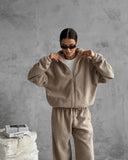 Aiyana | Vrouwen Zip Lange Mouw Fleece Wijde Pijpen Twee Delige Set