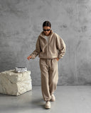 Aiyana | Vrouwen Zip Lange Mouw Fleece Wijde Pijpen Twee Delige Set