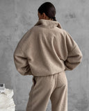 Aiyana | Vrouwen Zip Lange Mouw Fleece Wijde Pijpen Twee Delige Set