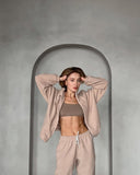 Aiyana | Vrouwen Zip Lange Mouw Fleece Wijde Pijpen Twee Delige Set