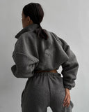Aiyana | Vrouwen Zip Lange Mouw Fleece Wijde Pijpen Twee Delige Set
