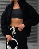 Aiyana | Vrouwen Zip Lange Mouw Fleece Wijde Pijpen Twee Delige Set