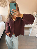 Alivia | Dames Oversized Chunky Zip Up Brei Cardigan