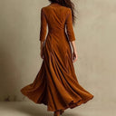 Anthea | Vrouwen Vintage V-Hals Knopen Voor Maxi Jurk