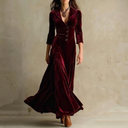 Anthea | Dames Vintage V-Hals Knoop Front Maxi Jurk