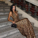 Anya | Dames Maxi Zomerjurk met Luipaardprint en Halter Tie-Backless