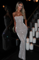 Arabella | Dames Strapless Riemsteen Ruit Geometrische Maxi Feestjurk