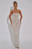 Arabella | Dames Strapless Riemsteen Ruit Geometrische Maxi Feestjurk