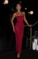 Arabella | Dames Strapless Riemsteen Ruit Geometrische Maxi Feestjurk
