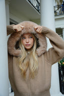 Aubri | Dames Hooded Faux Fur Zip Up Gebreide Cardigan Jas