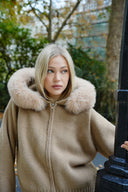 Aubri | Dames Hooded Faux Fur Zip Up Gebreide Cardigan Jas