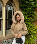 Aubri | Dames Hooded Faux Fur Zip Up Gebreide Cardigan Jas