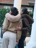 Aubri | Dames Hooded Faux Fur Zip Up Gebreide Cardigan Jas