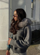 Aubri | Dames Hooded Faux Fur Zip Up Gebreide Cardigan Jas