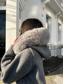 Aubri | Dames Hooded Faux Fur Zip Up Gebreide Cardigan Jas