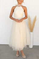 Aylin | Dames Mouwloze Halter Midi Prom Dress