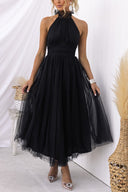 Aylin | Dames Mouwloze Halter Midi Prom Dress