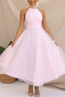Aylin | Dames Mouwloze Halter Midi Prom Dress