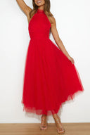 Aylin | Dames Mouwloze Halter Midi Prom Dress