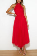 Aylin | Dames Mouwloze Halter Midi Prom Dress