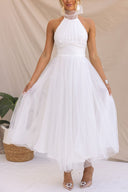 Aylin | Dames Mouwloze Halter Midi Prom Dress