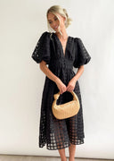 Bailey | Dames Midi Bruidsgast Jurk met Geruite Textuur en Pofmouwen