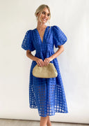 Bailey | Dames Midi Bruidsgast Jurk met Geruite Textuur en Pofmouwen