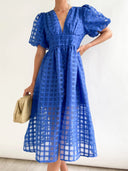 Bailey | Dames Midi Bruidsgast Jurk met Geruite Textuur en Pofmouwen