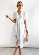 Bailey | Dames Midi Bruidsgast Jurk met Geruite Textuur en Pofmouwen