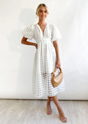 Bailey | Dames Midi Bruidsgast Jurk met Geruite Textuur en Pofmouwen