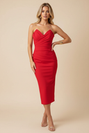 Blair | Dames Draped Strapless Midi Bodycon Bruidsgast Jurk