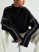 Blaise | Dames Lange Mouw Contrast Stitch Gebreide Trui Col