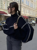 Blaise | Dames Lange Mouw Contrast Stitch Gebreide Trui Col