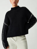 Blaise | Dames Lange Mouw Contrast Stitch Gebreide Trui Col