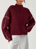 Blaise | Dames Lange Mouw Contrast Stitch Gebreide Trui Col