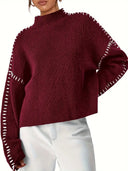 Blaise | Dames Lange Mouw Contrast Stitch Gebreide Trui Col