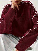 Blaise | Dames Lange Mouw Contrast Stitch Gebreide Trui Col