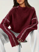 Blaise | Dames Lange Mouw Contrast Stitch Gebreide Trui Col